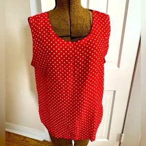 Vintage Savannah, Red with White Polka-Dots 100% silk sleeveless top, size XL
